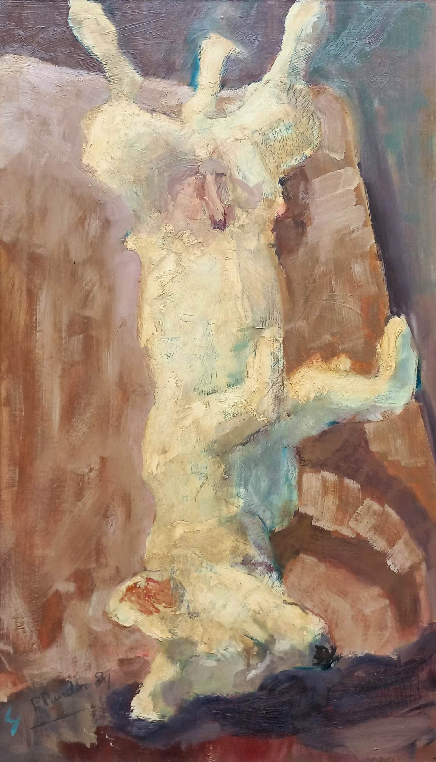 Pieter Pander - Slapende hond, olieverf op hardboard (ingelijst) verkocht voor € 1000!