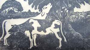 Jac. de Beer - Houtsnede Koeien in landschap verkocht voor € 10!