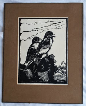 Jan Staats Kiewiet - onder pseudoniem Ed Jeska - Houtsnede , Jonge Arenden – gesigneerd -ca 1940 kopen? Bied vanaf 1!