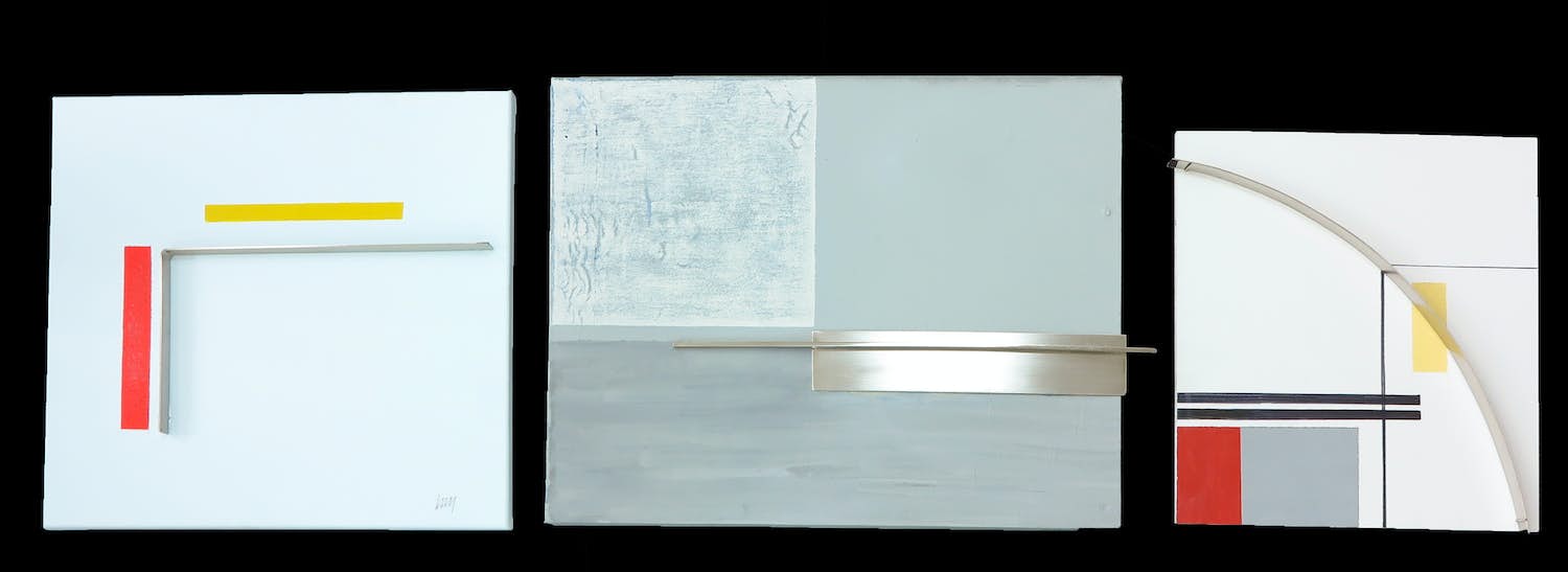 Menno Meijer - Lot van drie 3d-geometrisch-abstracte werken in gemengde techniek (verf, metaal) verkocht voor € 50!