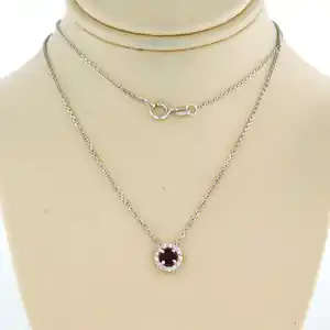 14k gouden collier met hanger bezet met robijn en briljant geslepen diamant verkocht voor € 160!