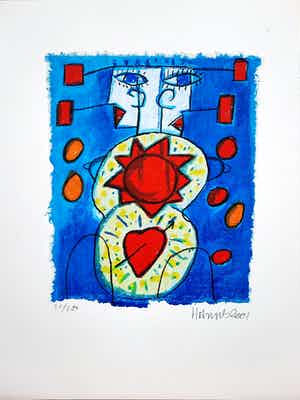 Hannes Kuiper - Geen titel - vrolijke en kleurrijke zeefdruk 30/160 - 21968 verkocht voor € 45!