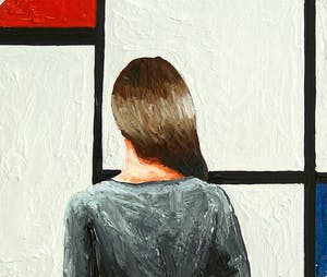 Gerard Boersma - Compositie Met Rood, Geel En Blauw (Vrouw kijkend naar Piet Mondriaan) kopen? Bied vanaf 75!