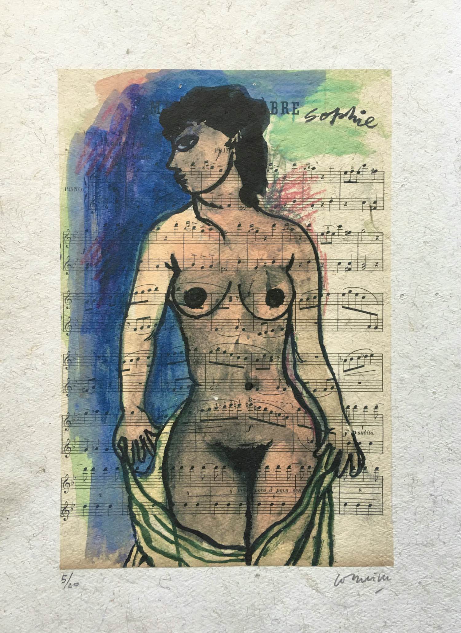 Corneille - zeefdruk ‘Sophie’ - naakt op muziekpapier. kopen? Bied vanaf 125!