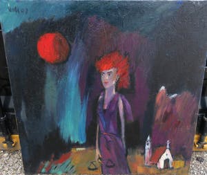 Theo van der Horst - vrouw met rood haar in landschap kopen? Bied vanaf 150!