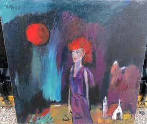 Theo van der Horst - vrouw met rood haar in landschap verkocht voor € 150!