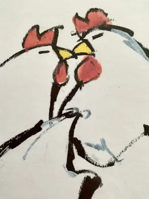 Ellen Meuwese - 2 kussende kippen, gesigneerd in druk en gelijst kopen? Bied vanaf 20!