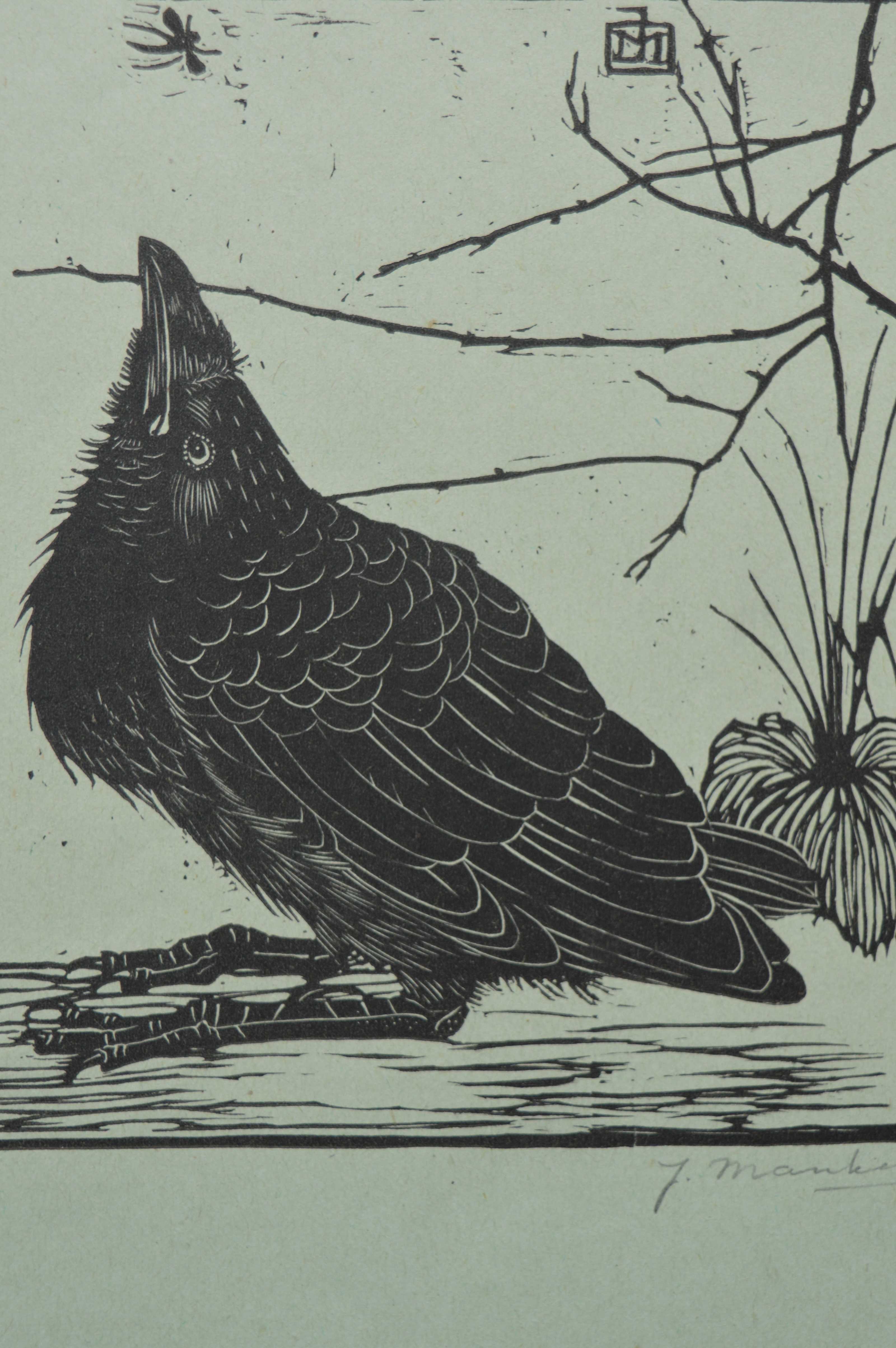 Jan Mankes - Jan Mankes - Jonge (of zieke) kraai kijkend naar mugje verkocht voor € 650!