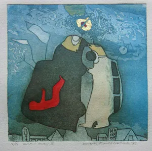 Michel van Overbeeke - AWAKE-AWAY II / KLEURETS + GOUDOPDRUK / 65x50cm / SIG / 1996 kopen? Bied vanaf 30!
