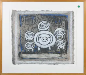 Hans Innemee - Zeefdruk, The pig family singers - Ingelijst kopen? Bied vanaf 100!