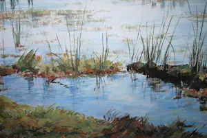 Simon Stolp - Het Naardermeer - groot olieverfschilderij - mooi ingelijst kopen? Bied vanaf 150!