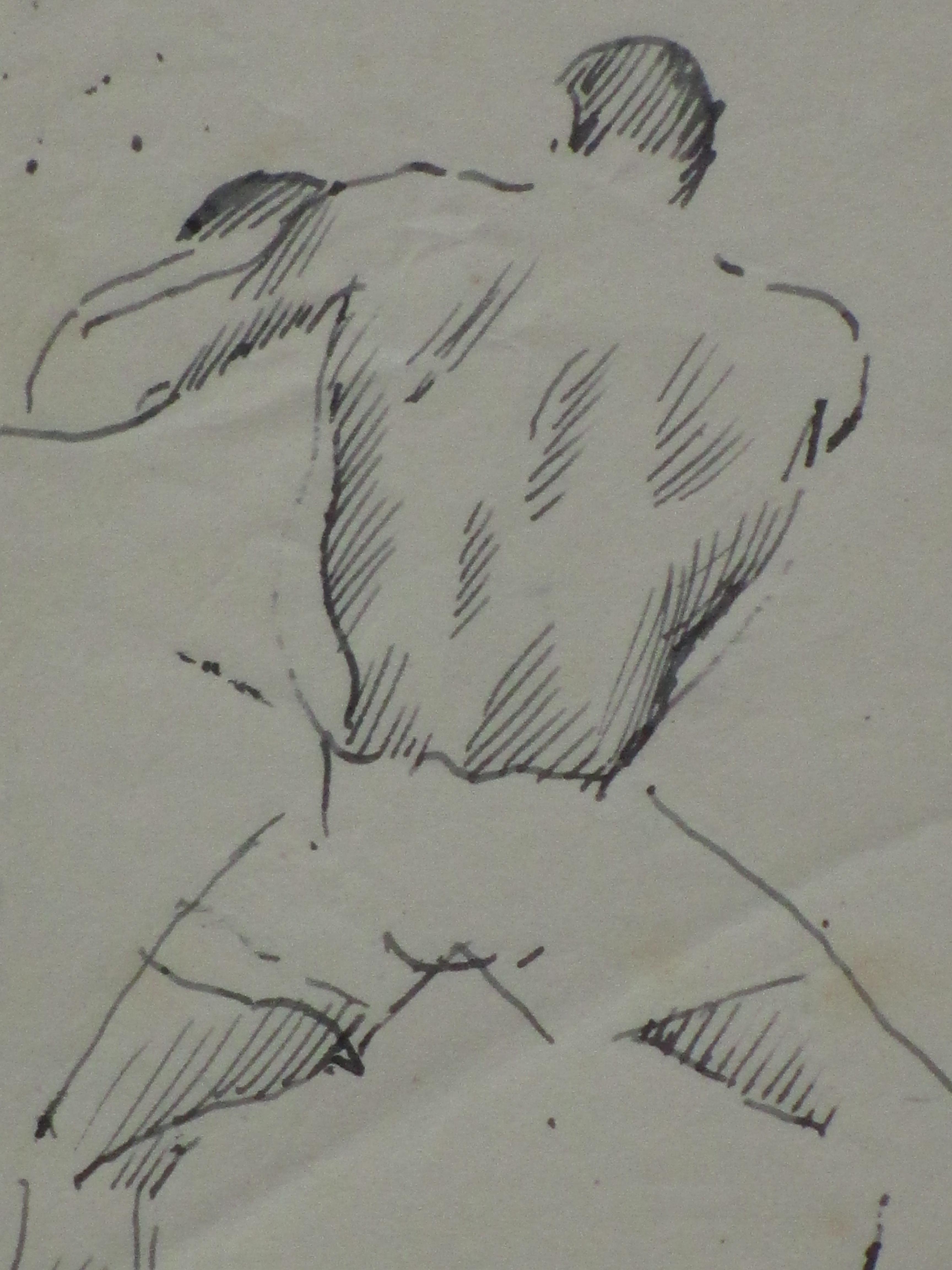 Herman Bieling - Bokser in gevechtshouding - Inkttekening kopen? Bied vanaf 30!