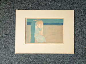 Otto B. de Kat - Unieke (7 exemplaren bekend) Linoleumsnede "vrouw aan het strand" gesigneerd kopen? Bied vanaf 58!