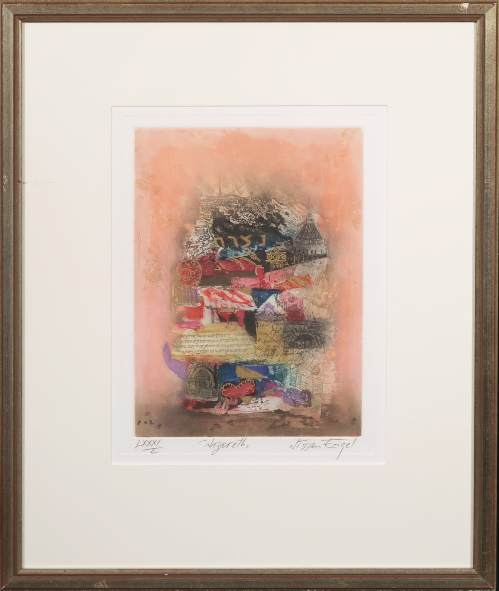 Nissan Engel - Ets en aquatint, Nazareth - Ingelijst verkocht voor € 35!