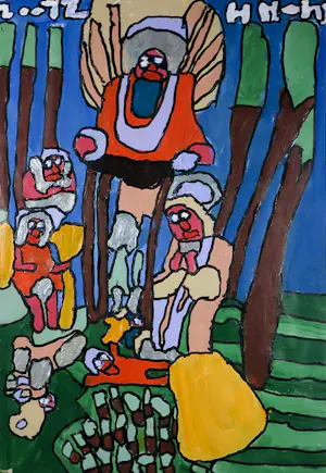 Hans Hartman - Acryl op papier, Zonder titel - Ingelijst kopen? Bied vanaf 60!