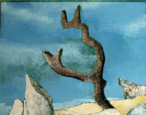 Piet Snel - Acrylverf en pastel , Surrealistisch landschap - 1965 kopen? Bied vanaf 40!