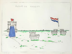 Pieter Holstein - Handgekleurde ets, Holland ze zeggen - Ingelijst kopen? Bied vanaf 60!