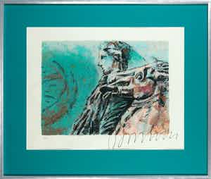 Gerti Bierenbroodspot - Zeefdruk, Woman and horse - Ingelijst verkocht voor € 50!