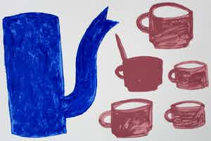 Klaas Gubbels - Zeefdruk: kan met kopjes - 2005 verkocht voor € 275!