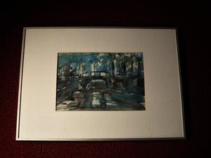 Niet of onleesbaar gesigneerd - Fraai impressionistisch Aquarel "Brug over stadsgracht" gesigneerd kopen? Bied vanaf 10!