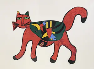 Corneille - Metalen sculptuur Rode Kat kopen? Bied vanaf 650!