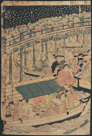Kitagawa Utamaro - Houtdruk, Vuurwerk bij de Ryogoku Brug kopen? Bied vanaf 50!
