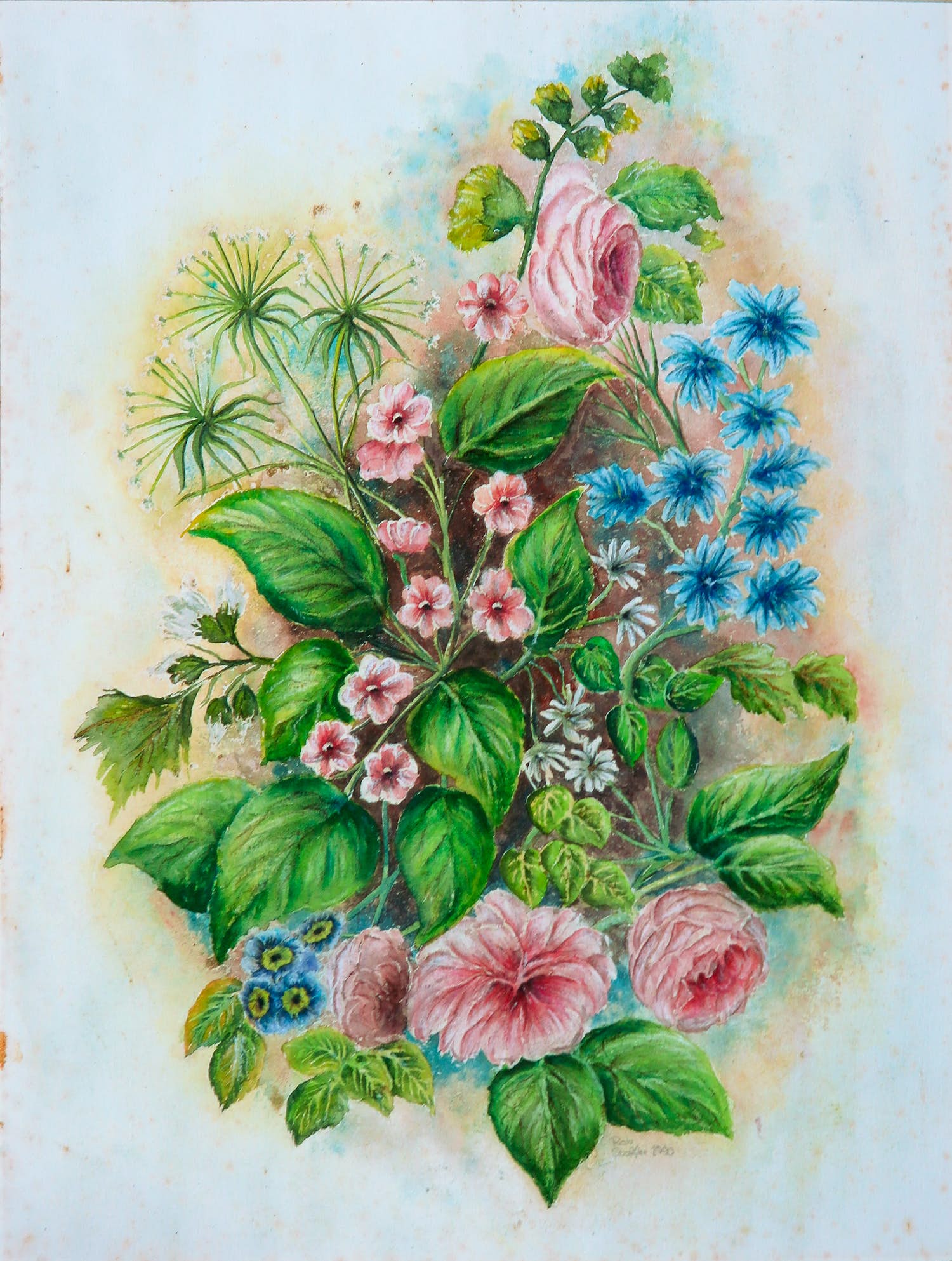 Rob Stoffer - Krijt en gouache op papier, Bloemstilleven kopen? Bied vanaf 1!