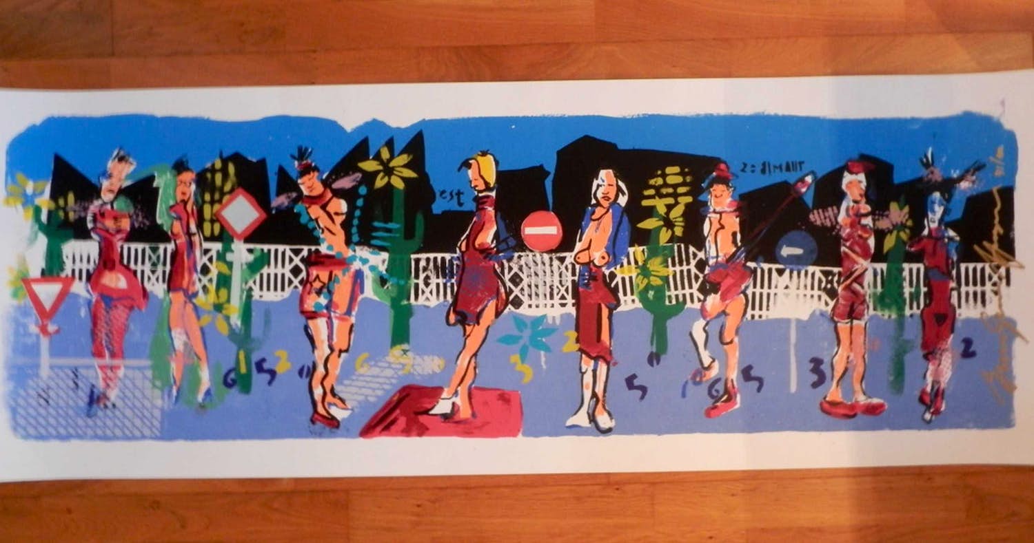 Espen Hagen - Gr Zeefdruk (50x135 cm) GOING TO WORK Hand gesigneerd verkocht voor € 50!
