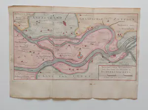 Isaac Tirion - Gelderland, Schenkenschans - Rivierloop Waal en Rijn - Oude Gravure 1740 kopen? Bied vanaf 50!