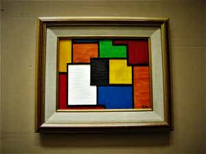 Pjotr van Oorschot - Geometrische Hout en Acrylverf Collage "Hommage a de Stijl" gesigneerd verkocht voor € 10!