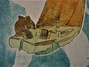 Niet of onleesbaar gesigneerd - Fraaie gesigneerde handgekleurde Ets "Zeilboot met personen" kopen? Bied vanaf 10!