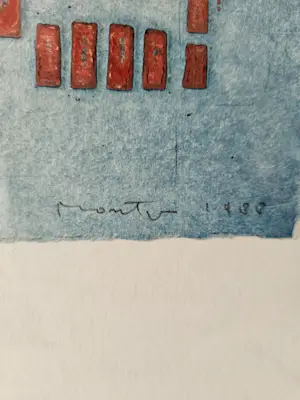 Jan Montyn - blauw met rood abstract (1) 32/40 kopen? Bied vanaf 100!