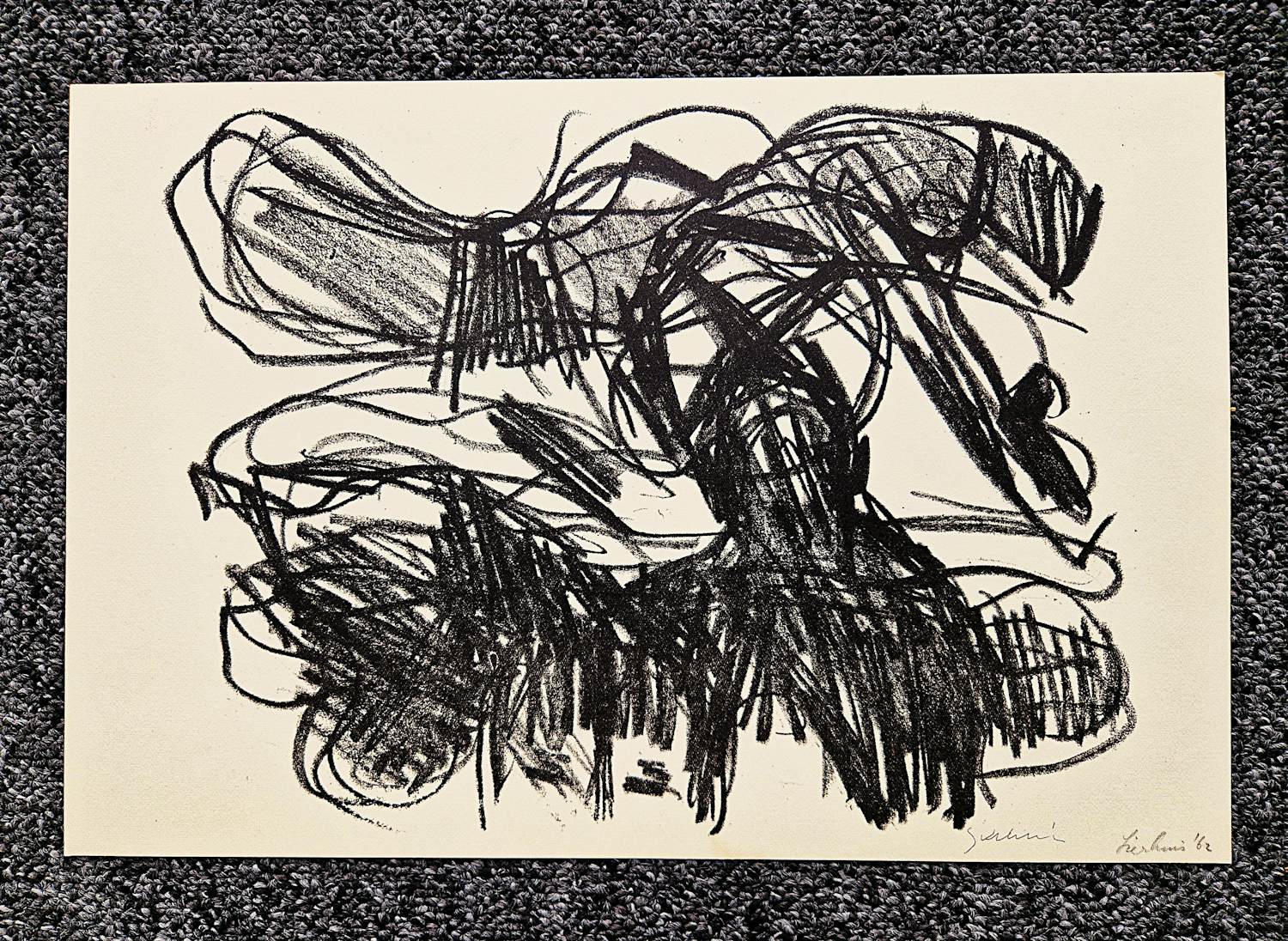 Buy Jan Sierhuis - Originele monochrome Litho abstract - 1961 - potloodgesigneerd? Bid from 39!