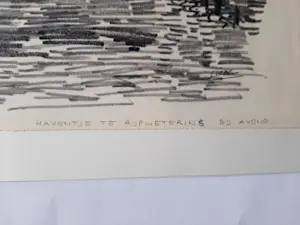 Hugo Liebe - Krijttekening, Haventje te Rijpwetering bij avond. kopen? Bied vanaf 20!