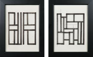 Siep van den Berg - Lot van twee stifttekeningen, Abstracte compositie - Ingelijst kopen? Bied vanaf 1!