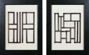 Siep van den Berg - Lot van twee stifttekeningen, Abstracte compositie - Ingelijst verkocht voor € 1!