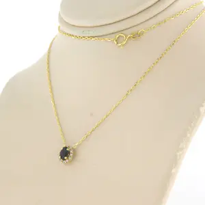 14k gouden collier en hanger met saffier en briljant geslepen diamant kopen? Bied vanaf 170!