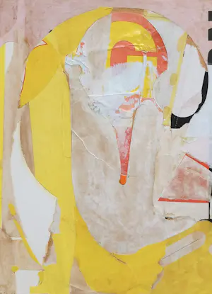 Gerard Brussee - Abstracte compositie, gemengde techniek met collage (netjes ingelijst) kopen? Bied vanaf 50!