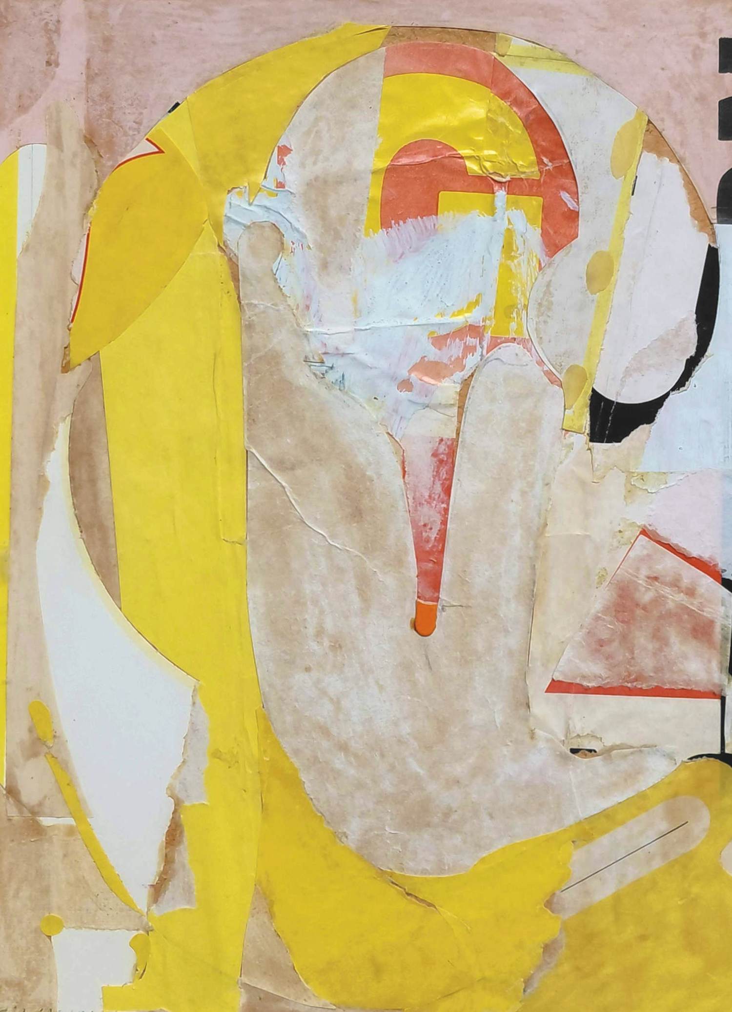 Gerard Brussee - Abstracte compositie, gemengde techniek met collage (netjes ingelijst) kopen? Bied vanaf 50!