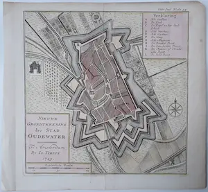 Isaac Tirion - Nieuwe Grondtekening der Stad Oudewater. 1749 kopen? Bied vanaf 25!