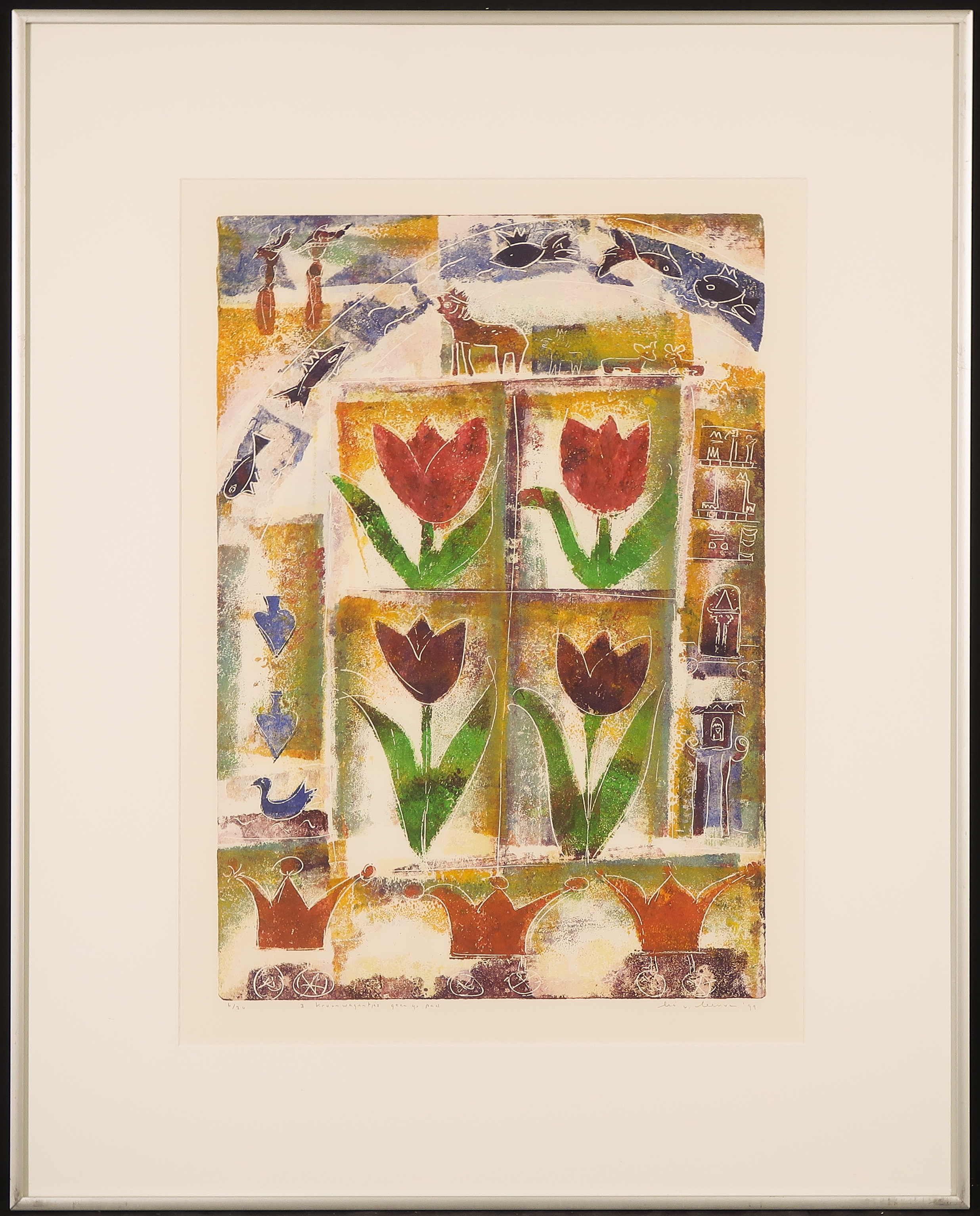 Lia van Leeuwen - Ets, 3 kroonwagentjes gaan op pad - Ingelijst kopen? Bied vanaf 1!