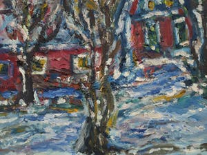 Niet of onleesbaar gesigneerd - Ingelijst olieverf op doek, ‘Winters landschap’ – 63 x 83 cm kopen? Bied vanaf 1!
