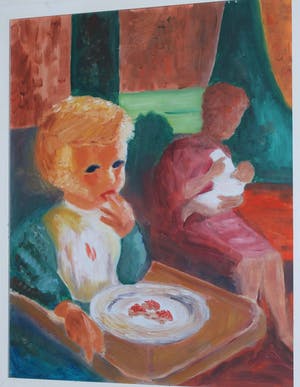 Harrie Sterk - [toegeschreven aan] - olieverfschilderij - in de kinderstoel kopen? Bied vanaf 60!