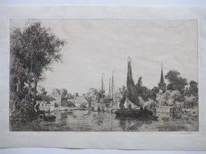 Ids Wiersma - Wartena gezien vanaf het water - Ets kopen? Bied vanaf 120!