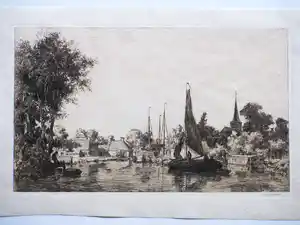 Ids Wiersma - Wartena gezien vanaf het water - Ets verkocht voor € 120!
