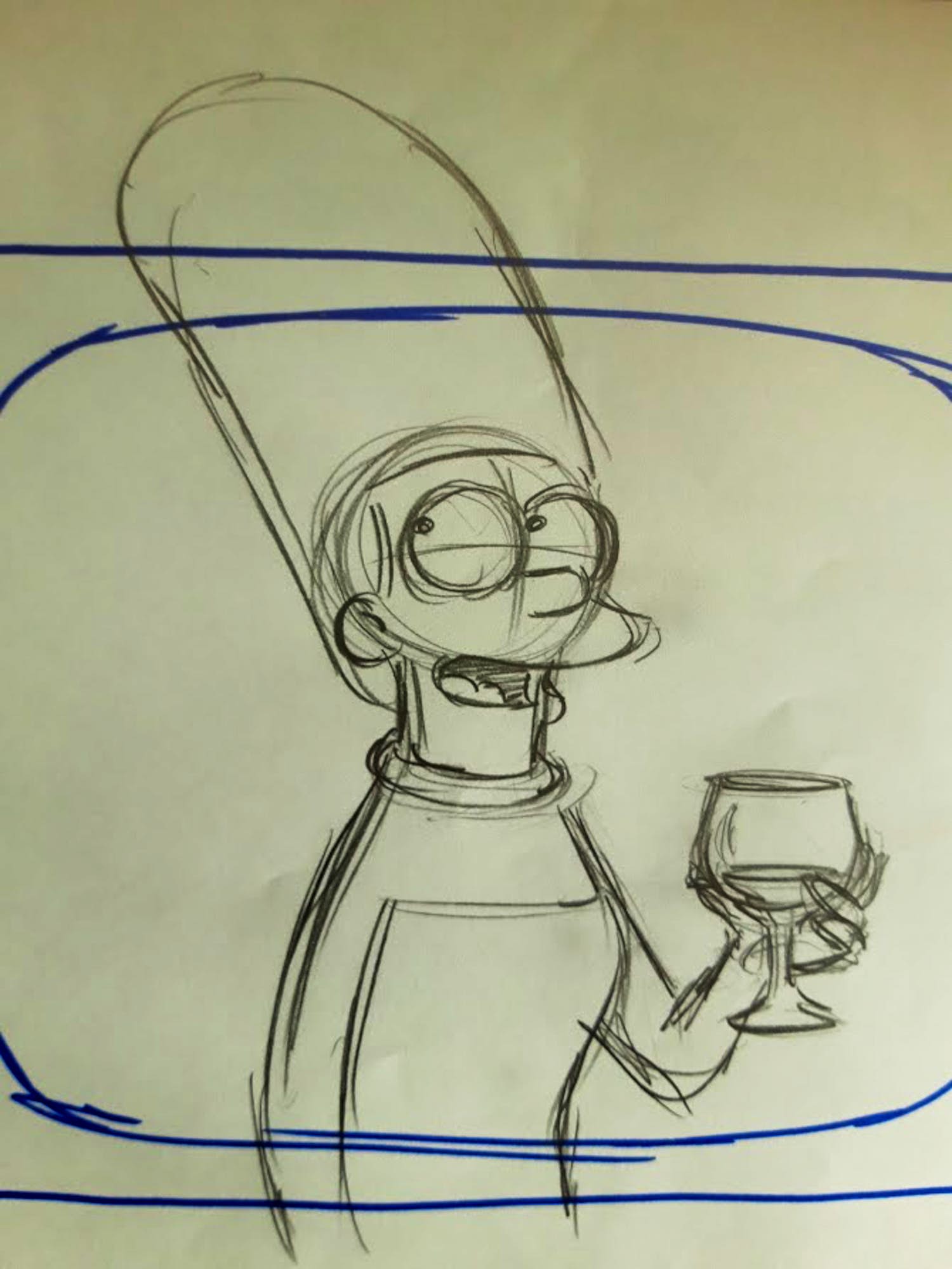 Matt Groening - originele productietekening The Simpsons, ingelijst + Certificaat verkocht voor € 80!