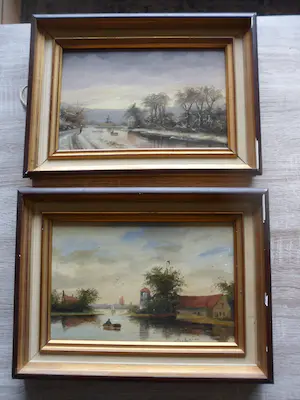 Niet of onleesbaar gesigneerd - 2 Olieverf schilderijtjes op paneel kopen? Bied vanaf 1!