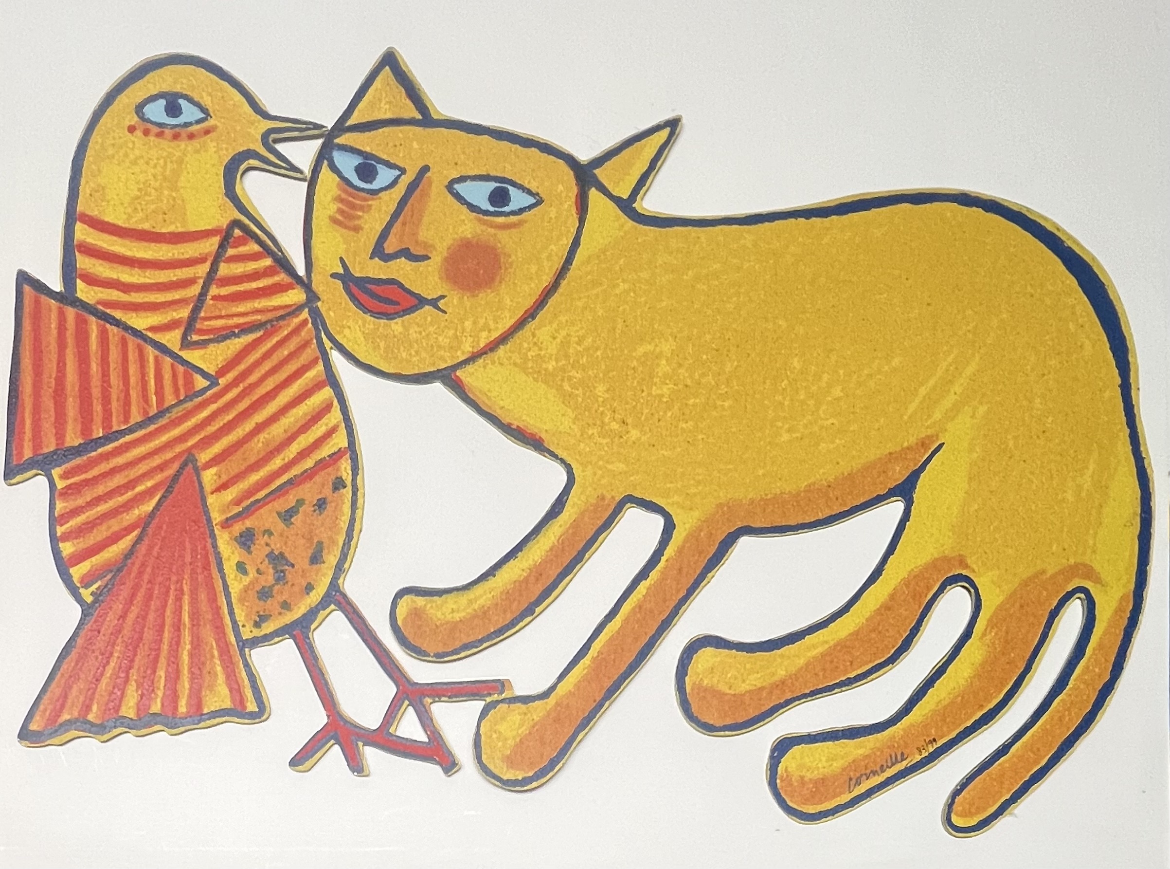 AcheterCorneille - metalen sculptuur: kat en vogel? Enchérissez de 450!