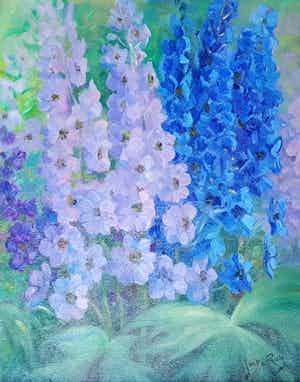 Jaap de Ruig - olie op doek, Delphinium, gesigneerd verkocht voor € 1!