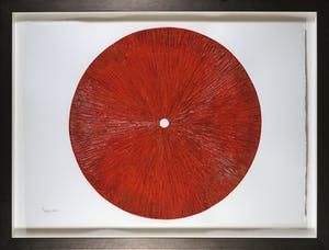 Pim Lenos - Olieverf op papier, Compositie in rood - Ingelijst (Groot) kopen? Bied vanaf 800!
